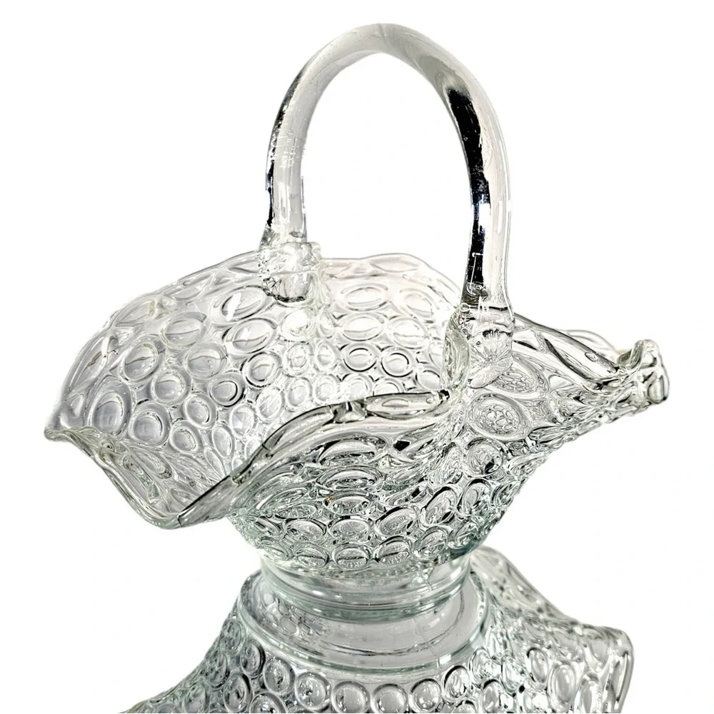 vintage Clear Glass Hobnail Basket Vase with Handle - Home Accents - Picture 7 of 10